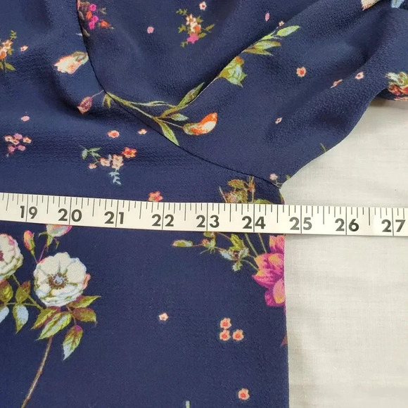 Moa Moa Dress Women Plus 2X Navy Blue Floral Bell Sleeve Lace Trim Lined Boho - Picture 12 of 13